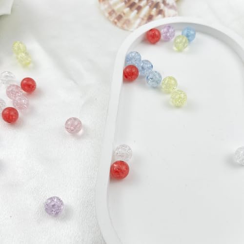 200pcs 10mm Acrylic Crackle Beads - Round Crystal Acrylic Craft Beads with Hole for Jewelry Making - Transparent White - color: 26-transparent white, size: 10MM