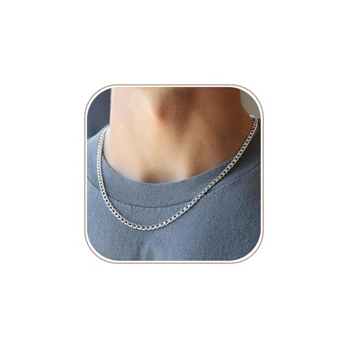 Silver Chain for Men Stainless Steel Men's Necklaces Chain Cool Diamond Cut Cuban Link Chain for Men Hip-Hop Jewelry 4mm/6mm 17/18/20/22/24/26 Inches - color: 4mm-stainless steel, size: 24