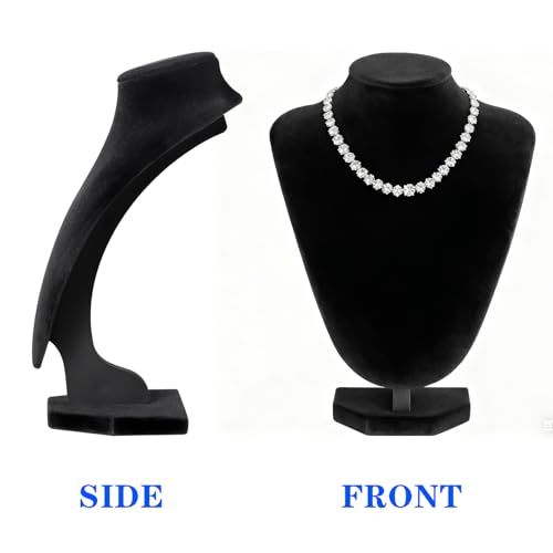 TENINYU Professional 3D Necklace Display Stand, Black Velvet Jewelry Bust Holder, 8.5 Inch Chain Organizer Tower for Home Display (Black) - color: Black
