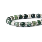 Ganbatte Handmade Beaded Bracelet, Natural Stone and Silver Stainless Steel, Boho Style Women's Jewelry - color: Moss Agate