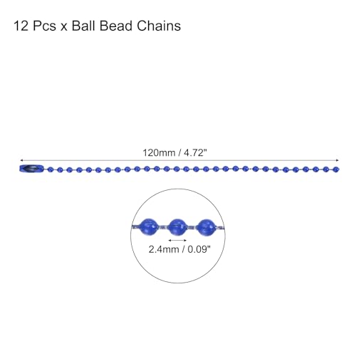 MECCANIXITY Ball Bead Chain Beaded Necklace Chains 5 Inch Adjustable Metal Ball Chains 2.4mm/0.1inch Keychain for Jewelry Making,DIY Craft Projects,Pack of 12(Blue) - color: Blue