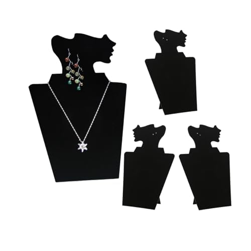 Coward 4 Pcs/Set Necklace Earring Set Display for Selling, Necklace Jewelry Holder Stand for Show, Beige Velvet Necklace Rack Organizer for Photography (Black Velvet) - color: Black