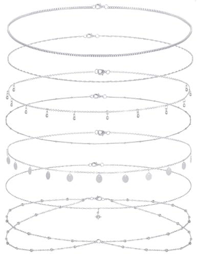 Tornito 8Pcs Waist Chain 18K Gold Plated Belly Chain Sexy Bikini Summer Beach Layered Satellite Beads Coin Sequin Octagram Star Box Chain Body Jewelry Gifts for Women Gold Silver Tone Adjustable - color: Silver