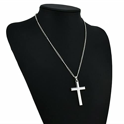 Cross Necklace for Men Silver Premium Alloy Solid Color Cross Pendant Necklace for Men Women Teens - color: Silver-20inch