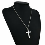 Cross Necklace for Men Silver Premium Alloy Solid Color Cross Pendant Necklace for Men Women Teens - color: Silver-20inch