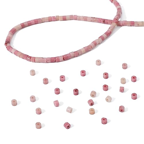 BEADIA Natural Rhodochrosite Short Cylinder Beads 2x3mm 155pcs Tube Loose Semi Gemstone Beads for Jewelry Making Design - color: Rhodochrosite