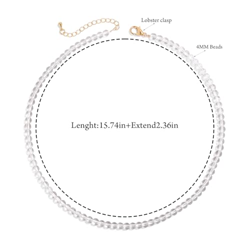 Crystal Choker Necklaces for Women,4mm Handmade Natural Stone Choker Beaded Necklace Healing Crystal Necklace Gemstone Bead Necklaces for Women - color: Clear Quartz