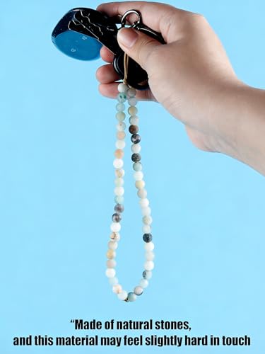 Semi-Precious Gem Stones Beaded Phone Charm Cell Phone Lanyard Wrist Strap Handmade Natural Gemstone Phone Chain string - color: Amazonite