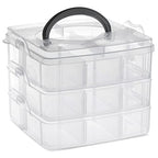 Juvale 3-Tier Bead Organizer Box - 6x6x5 In, Clear Plastic Container with Dividers - Adjustable Sections for Bead Storage & Earring Storage - Craft Container & Jewelry Box Organizer (Pack of 2) - size: 2 Pack, 3 Layer