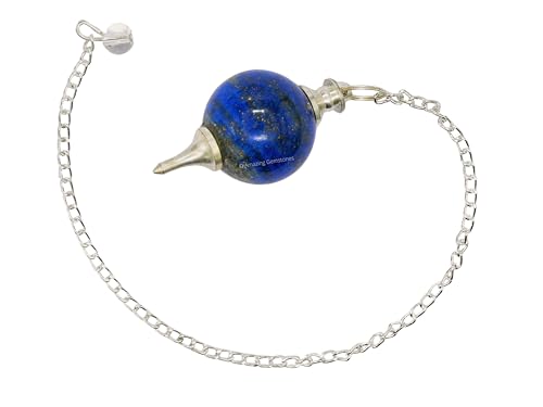 Amazing Gemstone Lapis Lazuli Crystal Ball Pendulum for Divination - Dowsing Pendulum Necklace with Chain and Quartz Bead for Reiki Healing and Crystal Grid Meditation - color: Lapis Lazuli