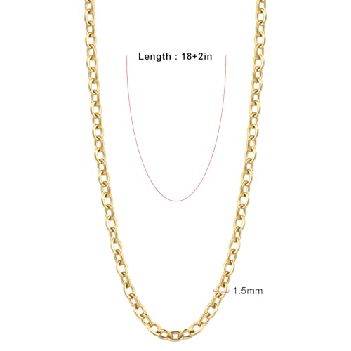 24PCS Gold Necklace Chain for Jewelry Making 1.5MM 18K Gold Plated Stainless Steel Cable Cross Link Chains Bulk for DIY Necklace - color: gold(1.5mm/18 inches)