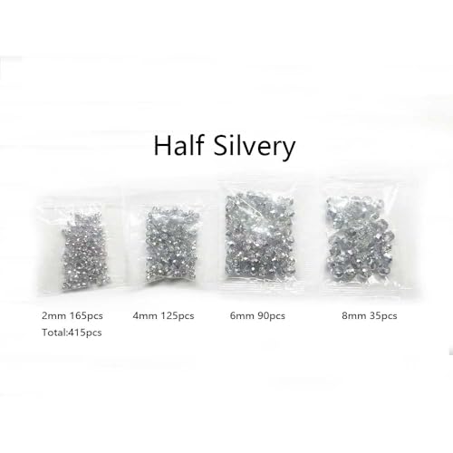 415pcs Rondelle Crystal Glass Beads 2mm 4mm 6mm 8mm Mixed Sizes, Faceted Briolette Spacer Czech Seed Loose Beads for DIY Jewelry Making (Half Silvery) - color: Half Silvery