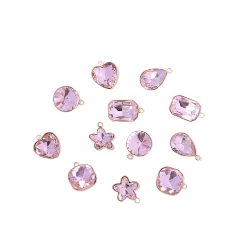 Song Xi Red Shape Random Charms For Jewelry Making Clear Crystal Charms Pendants Bracelets Necklace Earrings Bulk Keychain Arts And Crafts Diy Birthday Gifts For Women AB Color 12pcs - color: Random Shapes - Pink