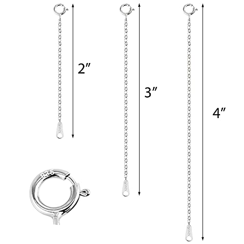 ALEXCRAFT White Gold Necklace Extenders 925 Sterling Silver Necklace Bracelet Ankle Extender Chain Extension for Jewelry Making（2 3 4 inch） - style: White Gold-Rectangle Tag