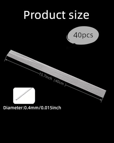 40PCS Stainless Steel Spring Wire – 15.7" (40cm) Long, 0.4mm Diameter, Straight Hard Wire for DIY Crafts, Jewelry Making, Model Building and Repair Projects