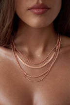 Tewiky Layered Necklaces for Women Non Tarnish- Chunky 14k Gold Plated Herringbone/Snake/Rope/Box/Cuban Link Chain for Women Waterproof Layering Stack Choker Necklace Trendy Dainty Tarnish Free Jewelry Set - color: 4 layered necklace-Rose Gold
