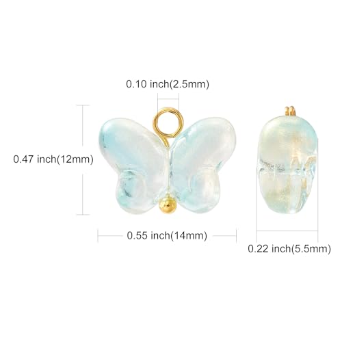 Ipotkitt 100 Pcs 5 Colors Baking Paint Glass Butterfly Charms with Glitter Powder Colorful Crystal Animal Charms for Earrings Bracelets Necklace DIY Craft Jewelry Making - color: 100pcs-Butterfly Charms-12x14x5.5mm