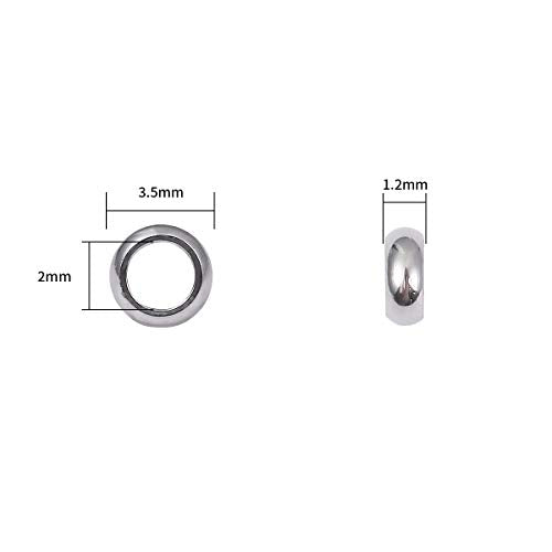 BEADIA Stainless Steel Spacer Beads 3.5x1.2mm Rondelle Loose Charm Caps Beads for DIY Jewelry Making 100pcs with 2mm Hole - color: 3.5x1.2mm 2mm