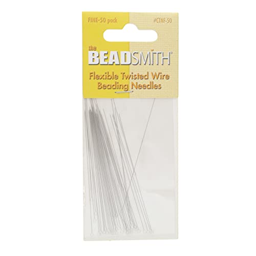 The Beadsmith Twisted Beading Needles - 2.5" (6.35 cm) Collapsible Eye Beading Needle, Fine (0.24 mm Diameter), Stainless Steel Flexible Wire for Stringing, Jewelry Making, Pack of 50 - style: Fine