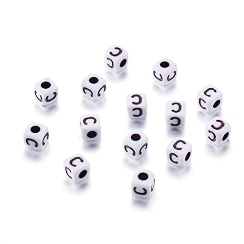 240pcs Opaque Acrylic Letter C Cube Beads White Plastic Alphabet Loose Spacer Square Beads 4-5mm for DIY Name Bracelet Necklace Jewelry Crafts Making Hole: 1.8mm - color: Letter C#White and Black