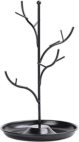 ChezMax Jewelry Display Necklace Earring Organizer Holder Metal Birds Tree Stand with Tray Antique Bracelet Rings Rack Tower Decoration for Women Girl Black 9.4 Inch - color: C-black