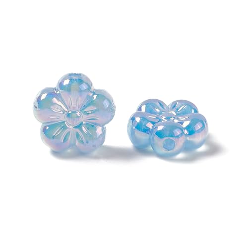 LiQunSweet 20 Pcs 5 Petal Plum Blossom Flowers Acrylic Beads UV Plating Rainbow Iridescent Floral Loose Beads for DIY Jewelry Bracelet Necklace Crafts - color: 5 Petal Flowers Acrylic Beads_20 Pcs