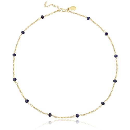 Dainty Gold Necklace for Women,Trendy 18k Gold Vermeil Sterling Silver Choker Necklace Thin Beaded Choker Necklaces Womens Simple Jewelry Gift for Valentines Day - color: September - Blue Sapphire