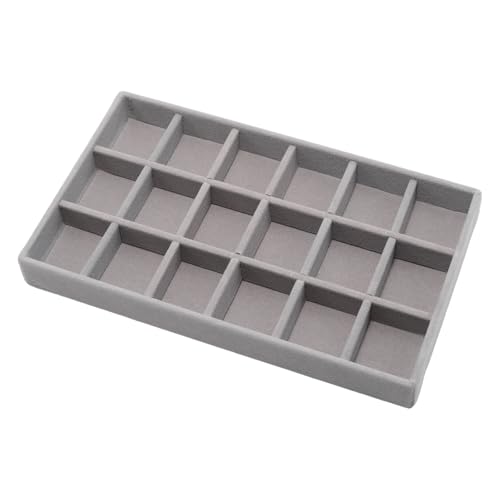 Velvet Jewelry Organizer Trays Gray Stackable Jewelry Storage Display Tray with Removable Dividers, 18 Grids - color: Gray