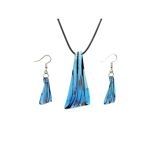 Glass Water Drop Shape Glaze Spiral Dangle Earrings Lampwork Handmade Glass Bead Geometric Earrings for Women Jewelry - color: Paint Blue