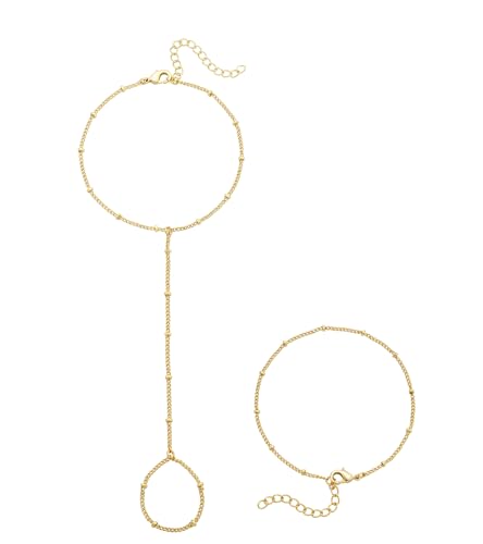 adoyi Gold Bracelets for Women, 14K Gold Plated Stackable Bracelet Stack Set Adjustable Charm Paperclip Chain Cuban Link Layered Waterproof Jewelry Sets Gifts for Womens - color: Gold Style D