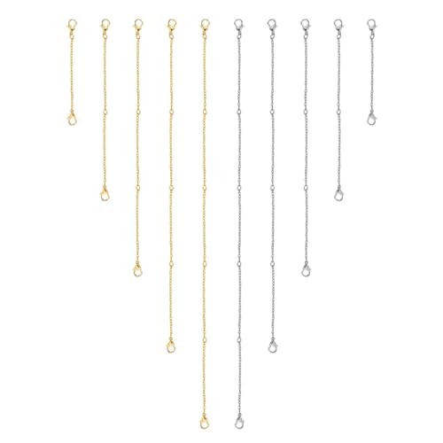 10 Pack Necklace Extenders - Alloy & Stainless Steel Necklace Extensions - Jewelry Extenders in Gold & Silver - color: Gold and Silver