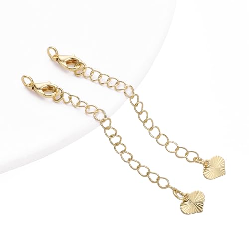 BEADIA 14K Gold Plated Extender Chains 75mm 20pcs Heart Extension Tail Chains for Jewelry Making Findings - color: Heart