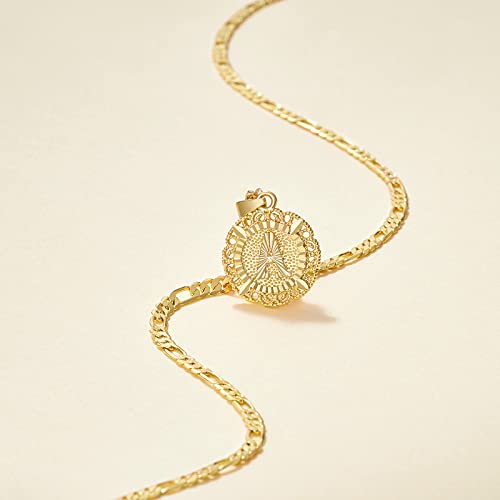 KissYan Initial Necklaces for Women, 14K Gold Plated Round Letter Pendant Capital Monogram Necklace Alphabets from A-Z Figaro Chain Jewelry - color: Gold, style: N