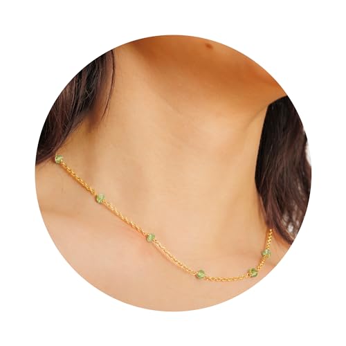 Dainty Gold Necklace for Women,Trendy 18k Gold Vermeil Sterling Silver Choker Necklace Thin Beaded Choker Necklaces Womens Simple Jewelry Gift for Valentines Day - color: August - Peridot