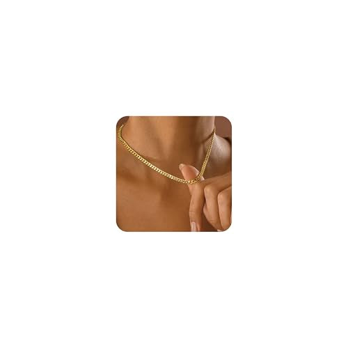 Gold Cuban Chain Necklace for Women, Trendy 14K Gold Plated Dainty Chunky Necklace Adjustable Cuban Link Chain Choker Necklace for Men Fashion Jewelry Best Gifts for Birthday Christmas Thanksgiving - color: Gold, size: 18'' +2'', style: 5MM