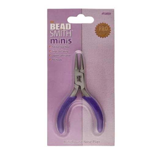 The Beadsmith Mini Series Round Nose Plier – Create Consistent Loops in Wire and Metal – 3-Inches, Purple Comfort Grip Handle, Single Leaf Spring, Polished Steel Head – Tools for Jewelry Making - style: Round Nose