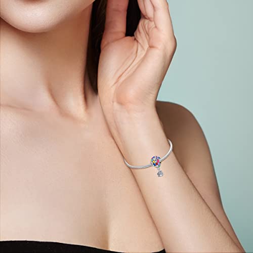 MULA 925 Sterling Silver Charms for Bracelets and Necklaces Lipstick and Bag Dangle Pendants Tower Camera Beads Jewelry Charms for Women - color: Colorful Hot Air Balloon