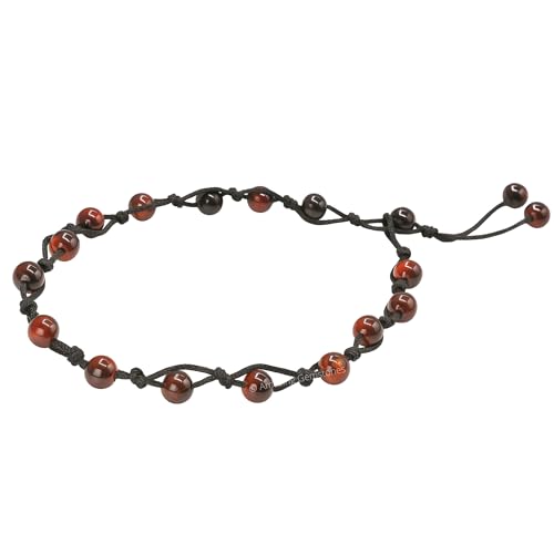 Amazing Gemstone Crystal Anklet Ankle Bracelets for Women - Waterproof Beaded Healing Crystal Anklets, Plus Size Chakra Gemstone Bead Anklet - color: Red Tiger Eye, style: Hand Knotted