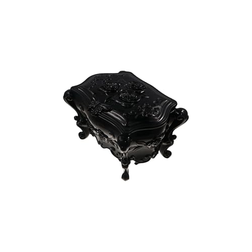 Gothic Jewelry Box With Mirror Decorative Black Rose Flower Jewelry Case, Small Jewelry Organizer for Earrings Rings Necklaces Bracelets, 6.3 Inch Retro Multifunctional Storage Box Make Up Organizer