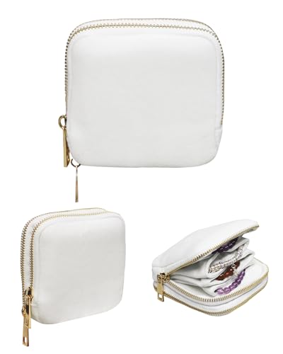 Stratalife Travel Jewelry Case Organizer 2-Layer Compact Storage Bag for Rings Earrings Necklace Bracelet Portable Velvet Jewelry Pouch with Zippers Travel Essential Gift for Women Cream White - color: Cream White