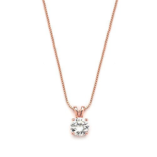 Mariell Cubic Zirconia Crystal Pendant Necklace for Women, 2 Carat 8mm CZ, for Brides, Wedding, Mother's Day Jewelry Gift - color: Rose Gold