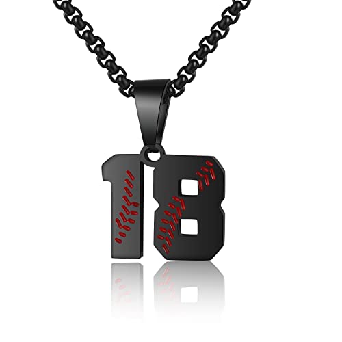 AIAINAGI Baseball Number Necklace - Stainless Steel Chain Pendant for Men Athletes 00-99 Jersey Number Gift - color: Black, style: 18