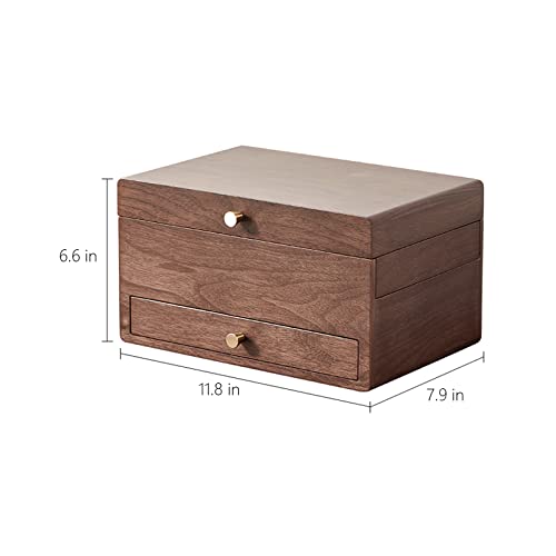 CHOSIN Black Walnut Jewelry Box for Women, 3-Level Multi-functional Organizer with Mirror for Watches, Necklaces, Rings & Earrings Storage Mothers Day Gifts for Mom - style: With Mirror