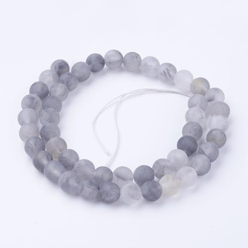 45Pcs Natural Cloudy Quartz Beads 8mm Round Natural Gemstone Beads Frosted Spacer Loose Bead for DIY Craft Bracelet Necklace Earrings Jewelry Making Supplies - color: Natural Cloudy Quartz-Frosted