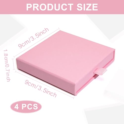 Jewelry Gift Box, 3.53.5x0.7Inch Cardboard Jewelry Organizer, Fancy Necklace Bracelet Earring Drawer, Kraft Empty Jewellery Display for Ring Earring (Pink, 4 Pcs) - color: Pink