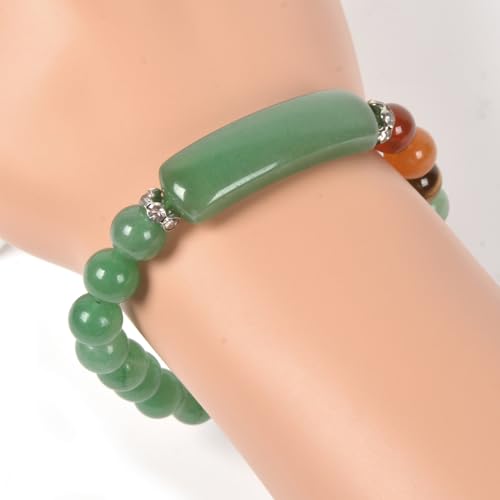 Justinstones Gem Semi Precious Gemstone Love Heart Charm Stretch Beaded Bracelet Unisex - color: Green Aventurine(Chakra)