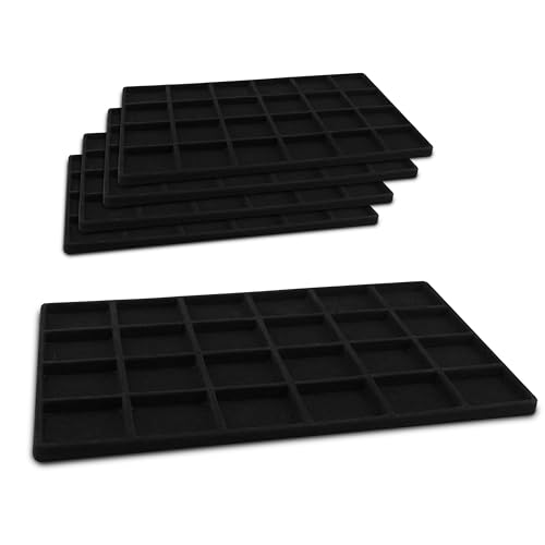 Novel Box 5 Pack 24-Slot Black Liner Jewelry Storage Tray Inserts 14.75x8.25x1 Inches - Jewelry Organizer Pad for Drawers & Store Displays - Jewelry Display Pads for Rings Earrings & Pendants - color: Black, size: 24-Slot Inserts