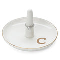 HOME SMILE Initials Ring Holder Jewery Tray with personalized C-Monogrammed Engagement Gifts for Friends,Birthday Mother's Day Christmas Gifts for Women,Ceramic White - style: C