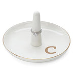 HOME SMILE Initials Ring Holder Jewery Tray with personalized C-Monogrammed Engagement Gifts for Friends,Birthday Mother's Day Christmas Gifts for Women,Ceramic White - style: C