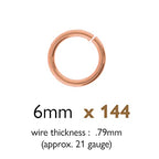 The Beadsmith Open Jump Rings – 6mm, Copper Plated, 20-Gauge (0.79mm) Wire Thickness, 144 Pieces – Findings for Making Keychains, Charms, Chain Mail and Body Jewelry - color: Copper, size: 6mm - 18 Gauge